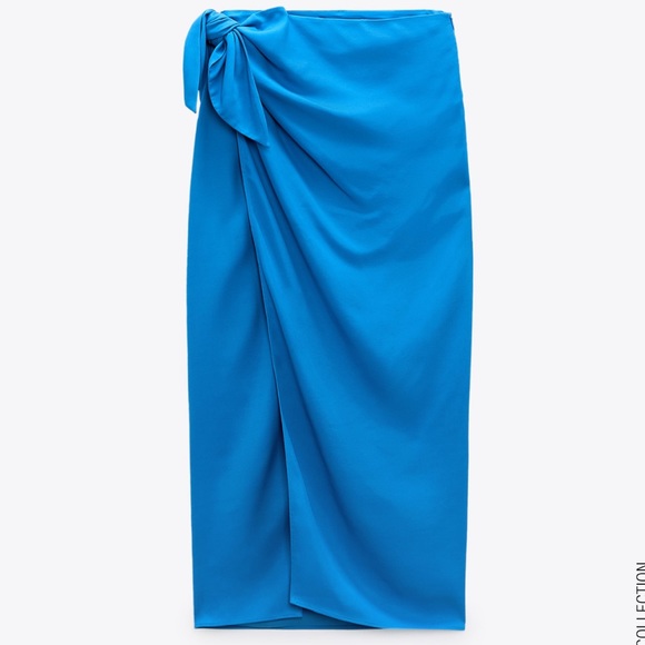 ZARA High Waisted Pareo Knot Skirt Blue - Picture 10 of 12
